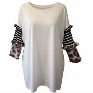 Zebra Ruffle/Leopard Sleeves Womens Tunic